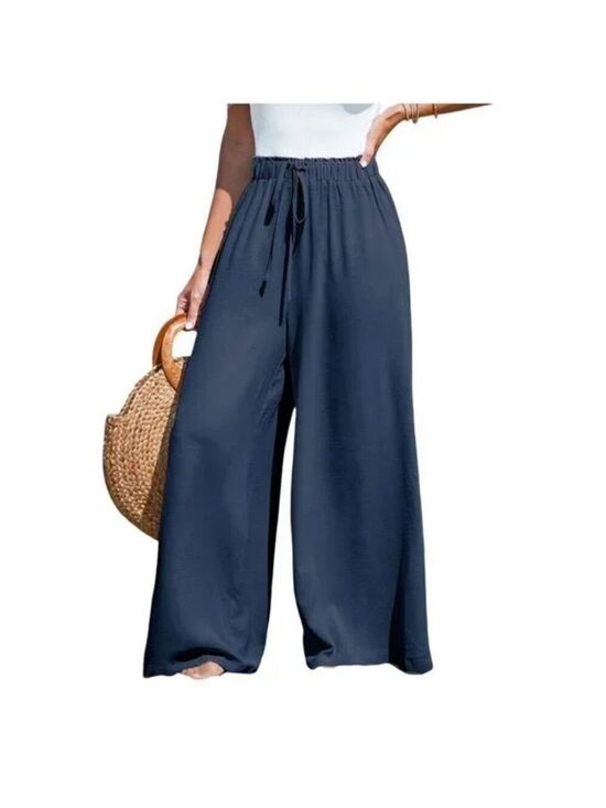 Cupshe Pants - Cupshe Summer Lovin' Drawstring Wide Leg High Rise Coverup Pants Blue Sz Medium